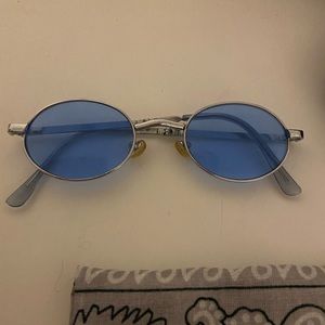 Vintage style round foldable sunglasses - blue tinted